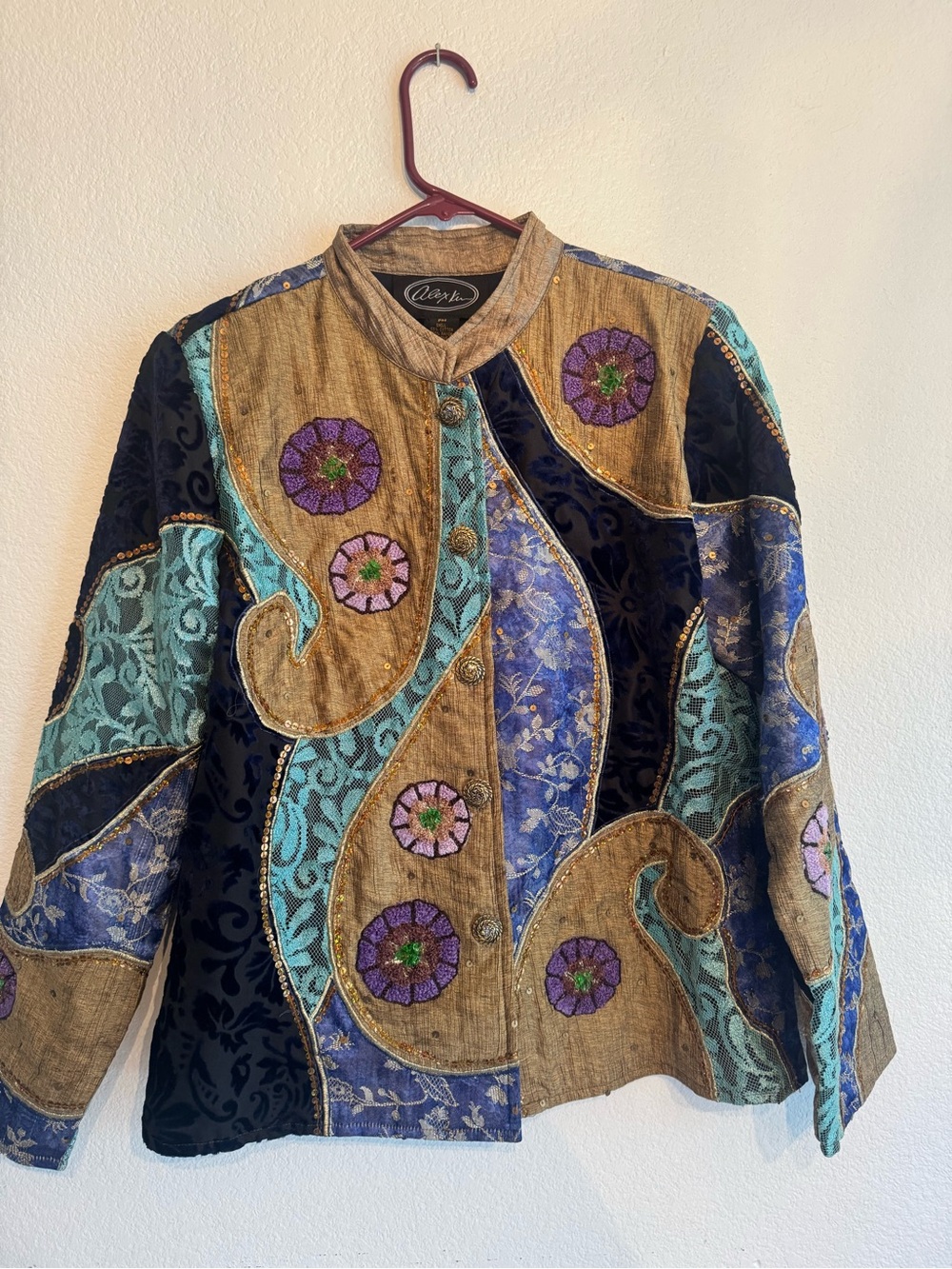 Vintage Alex Kim Art to Wear Patchwork Jacket Bohemian Boho Paisley PM